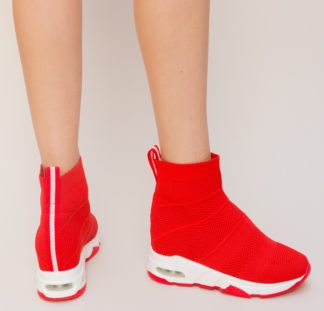 Pantofi sport rosii slip-on la reducere cu platforma comoada de 6cm Godic
