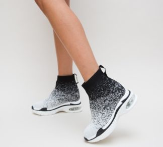 Adidasi sport dama albii slip-on comozi realizati din material textil elastic Hiperion