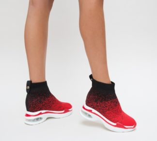 Adidasi sport dama rosii slip-on comozi realizati din material textil elastic Hiperion