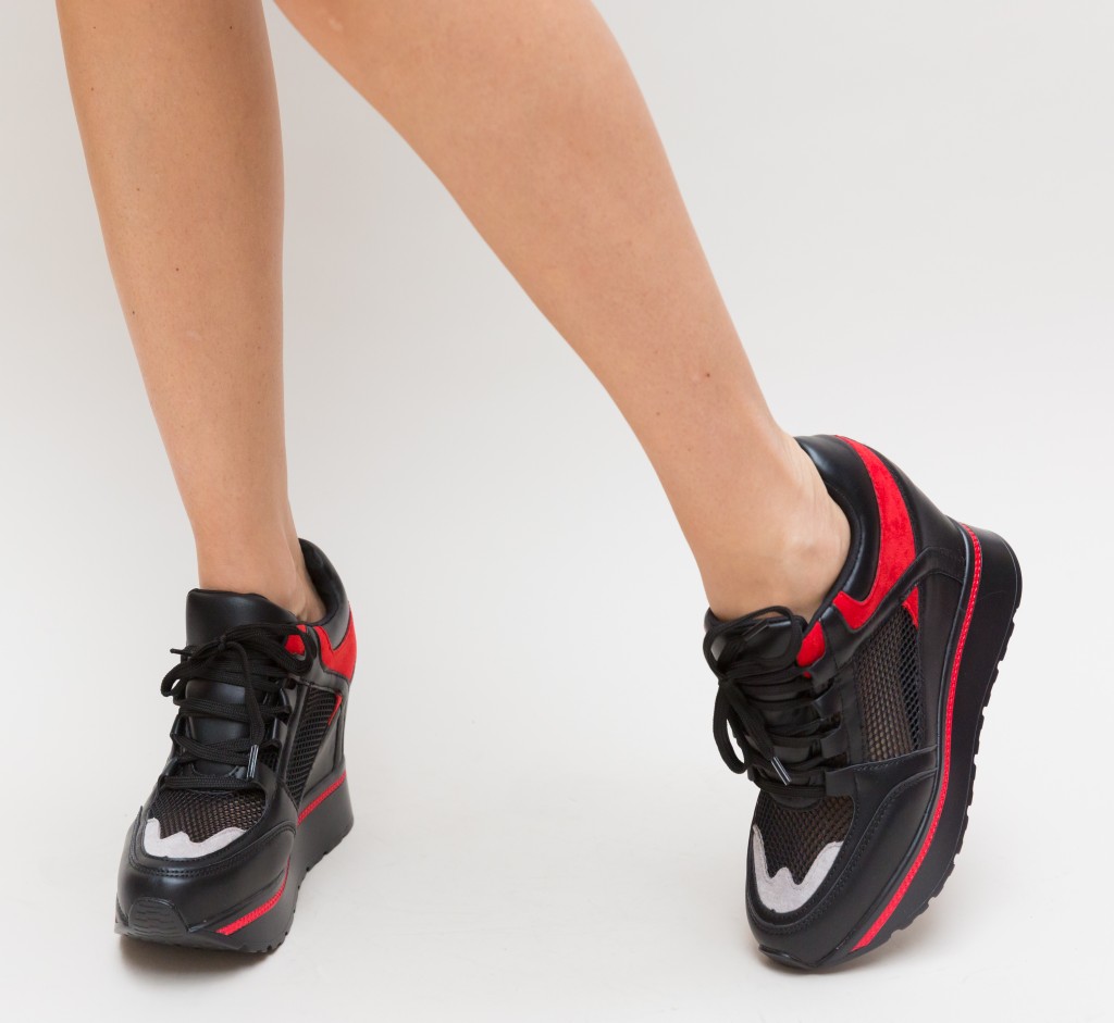 Pantofi negri sport cu platforma ascunsa foarte comozi si moderni Kalla