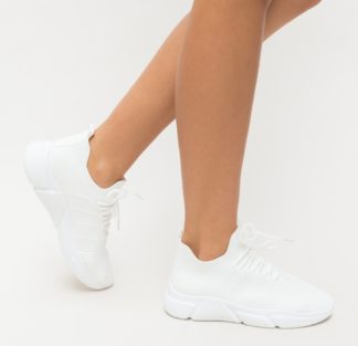 Pantofi albi sport comozi si ieftini realizati din material textil Liam