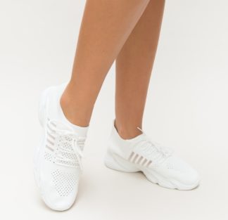 Pantofi albi sport comozi realizati din material textil ce permit pielii sa respire Limake