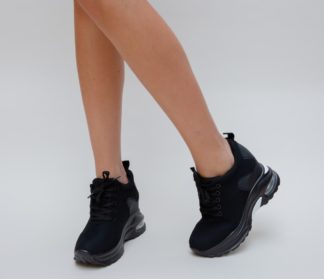Pantofi sport dama negri ieftini la reducere din material textil cu platforma inalta de 9cm Mizy