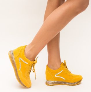 Pantofi dama sport galbeni comozi prevazuti cu o platforma ascunsa Nazo