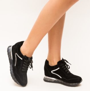 Pantofi dama sport negri comozi prevazuti cu o platforma ascunsa Nazo