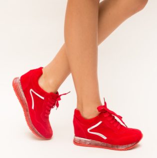 Pantofi dama sport rosii comozi prevazuti cu o platforma ascunsa Nazo