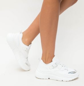 Pantofi sport dama albi comozi si moderni confectionati din piele ecologica de calitate Nemer