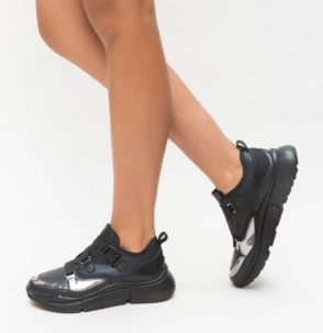 Pantofi sport dama negri comozi si moderni confectionati din piele ecologica de calitate Nemer