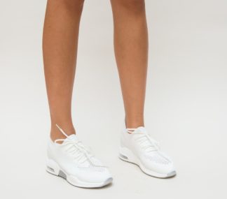 Pantofi Sport albi la reducere prevazuti cu sireturi si talpa inalta Nona