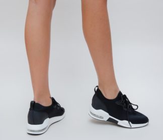 Pantofi Sport negri la reducere prevazuti cu sireturi si talpa inalta Nona