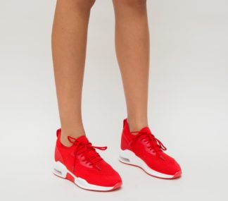 Pantofi Sport rosii la reducere prevazuti cu sireturi si talpa inalta Nona