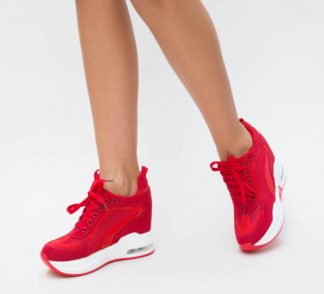 Pantofi sport rosii cu platforma inalta de 9cm, confectionati din material textil de calitate Nova