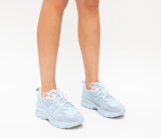 Pantofi Sport albastri ieftini la reducere din material textil cu piele eco intoarsa Perla