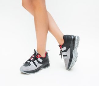 Pantofi Sport negri ieftini la reducere din material textil cu piele eco intoarsa Perla
