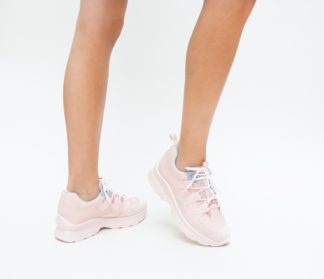 Pantofi Sport roz ieftini la reducere din material textil cu piele eco intoarsa Perla