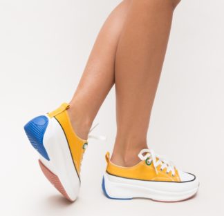 Pantofi sport galbeni de toamna tip tenisi prevazuti cu sireturi colorate Sedy