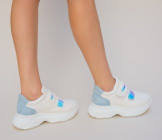 Pantofi dama albastri sport ieftini cu inchidere tip scai realizati din piele ecologica de calitate Seli
