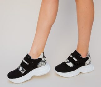 Pantofi dama negri sport ieftini cu inchidere tip scai realizati din piele ecologica de calitate Seli