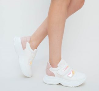 Pantofi dama roz sport ieftini cu inchidere tip scai realizati din piele ecologica de calitate Seli