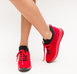 Empirical via USA Adidasi sport rosii de dama cu sireturi realizati din piele eco de calitate  superioara Sigma – botine.famy.ro