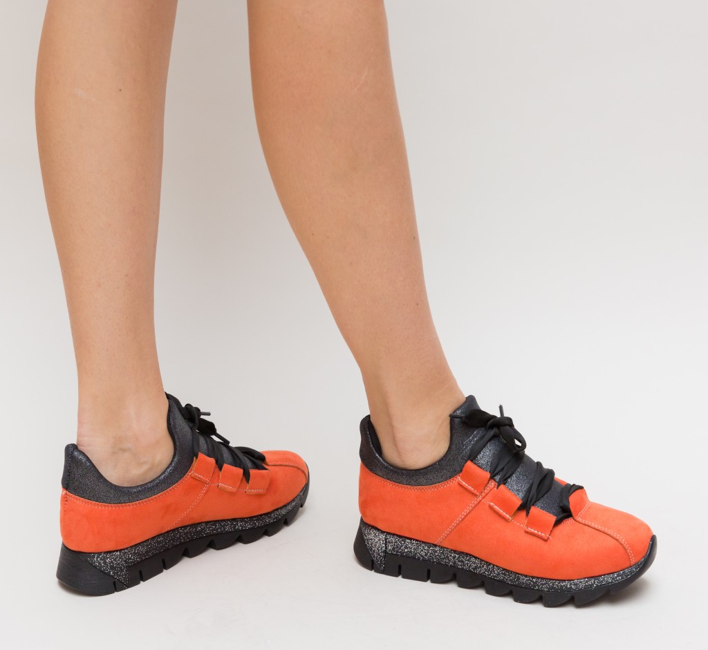 Pantofi sport portocalii cu sireturi si talpa confortabila Simin