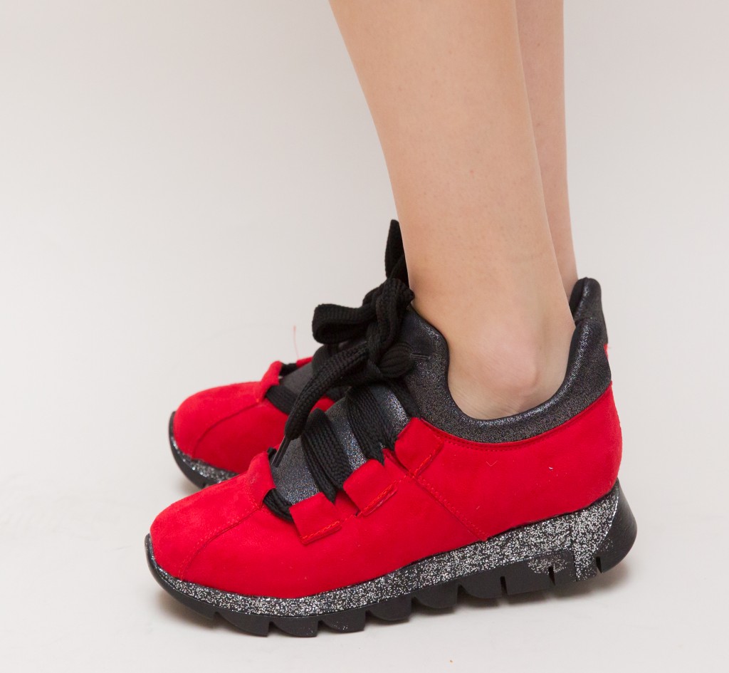 Pantofi sport rosii cu sireturi si talpa confortabila Simin