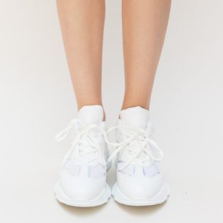 Pantofi sport albi comozi ieftini cu talpa groasa realizati din piele eco intoarsa Stem