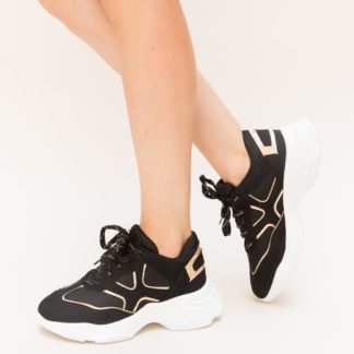 Pantofi sport negri comozi ieftini cu talpa groasa realizati din piele eco intoarsa Stem