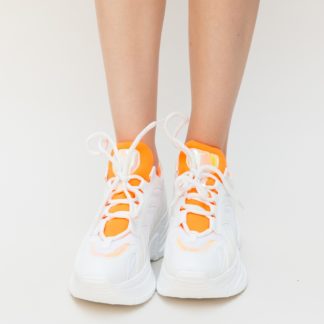 Sneakersi sport ieftini portocalii de iarna foarte comozi si moderni realizati din piele eco Tedio