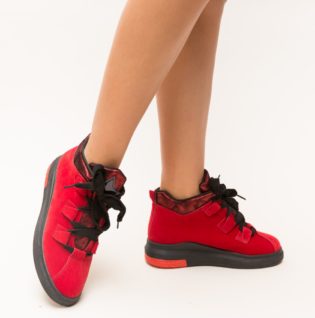 Sneakersi sport rosii comozi confectionati din piele eco intoarsa de calitate Termo