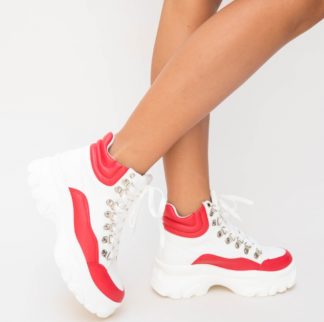 Pantofi sport rosii de iarna cu sireturi si inalti pe glezna pentru femei Tibi