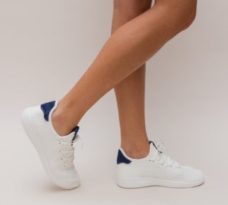 Adidasi femei albi cu bleumarin pentru toamna-primavara cu talpa comoda de spuma Zoha