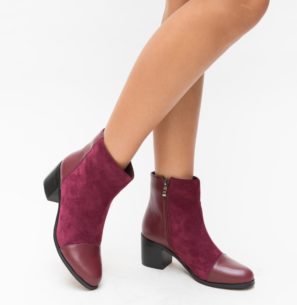 Botine de iarna bordo cu interior captusit prevazute cu un toc mediu gros de 6cm Nikio